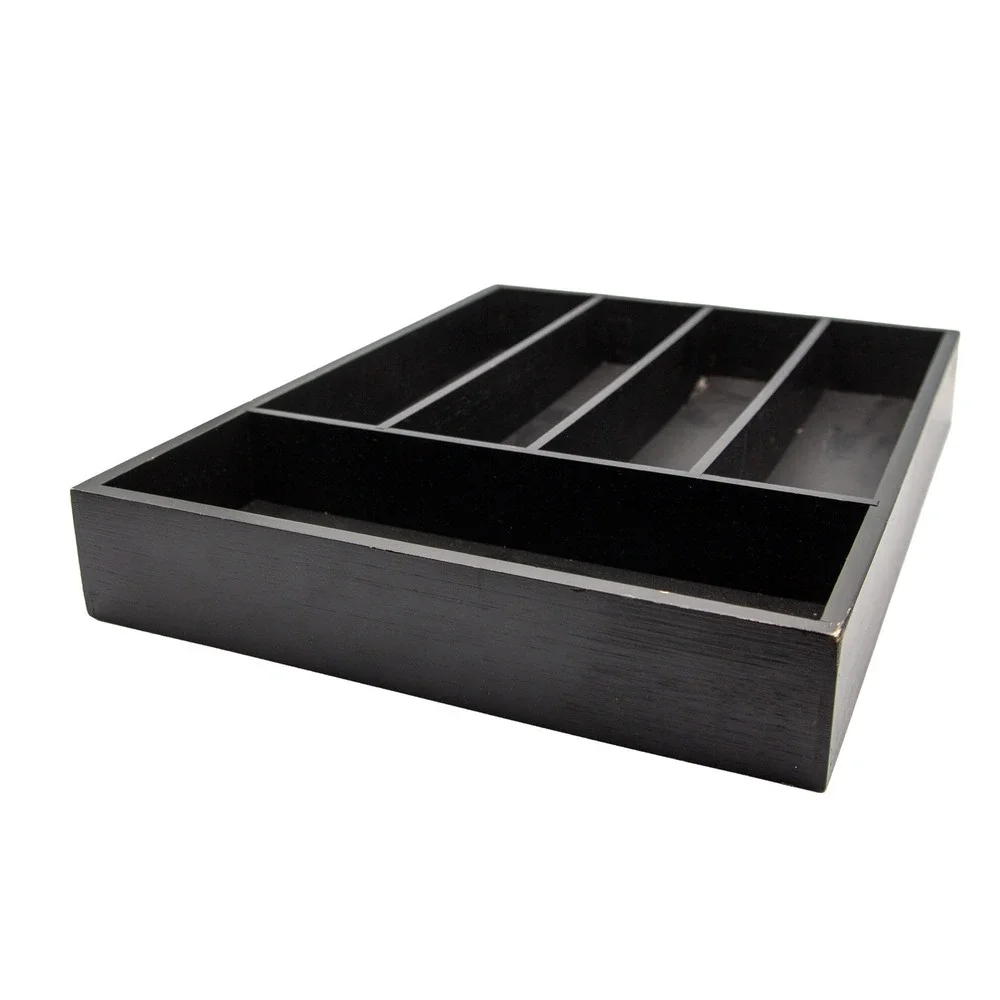 Brookstone Black Wood Drawer Organizer 5‎ Compartment Cutlery Tray 14.5x10.5
